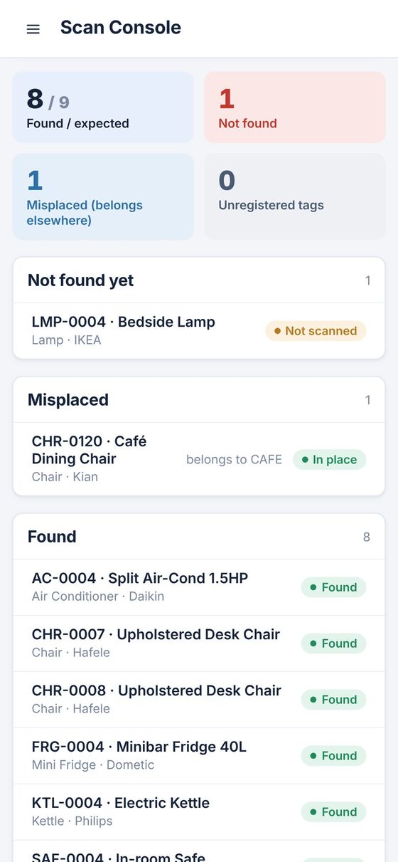 assetTrace room audit on a phone