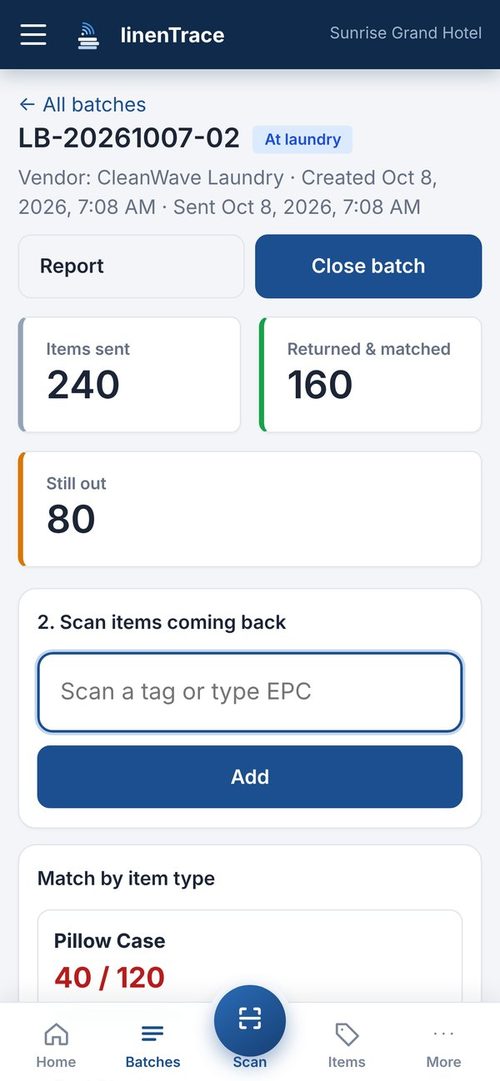 linenTrace batch scan on a phone