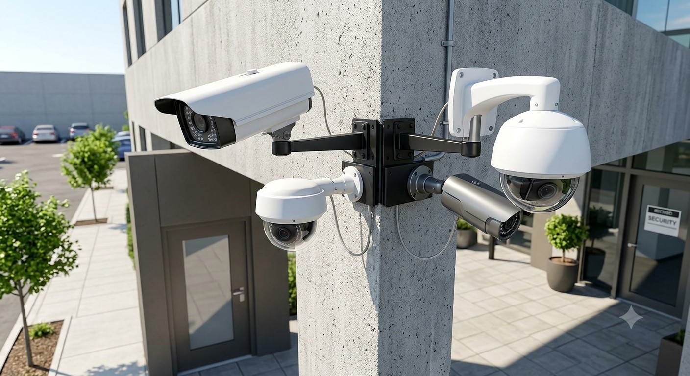 CCTV cameras mounted on building corner